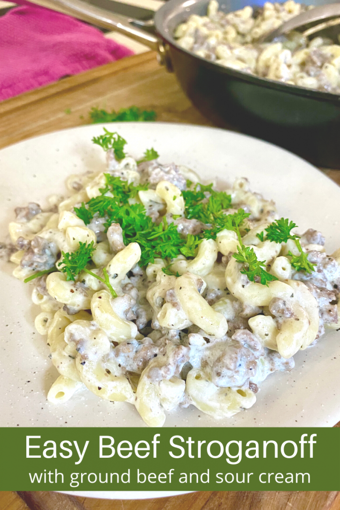 Easy Beef Stroganoff recipe on a plate for dinner