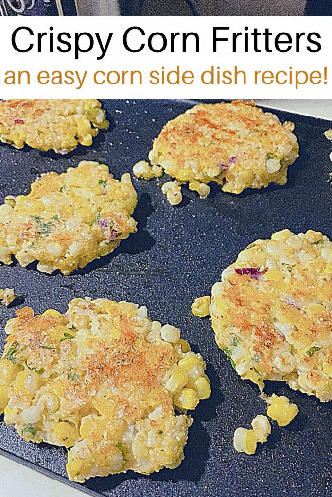 homemade corn fritters on a skillet